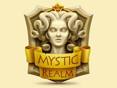 Mystical Realm app icon artua badge concept design game game art game design gorgon icon illustration sketch statue