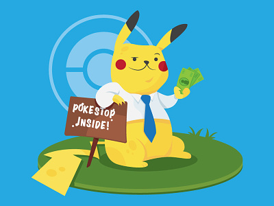 Pikacash advertisement design editorial flat illustration pokemon vector