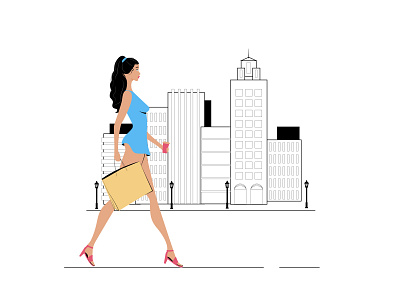 Girl walking adobe illustration city flat girl illustration shopping vector walking