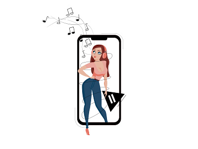 Girl listening a music adobe illustration flat girl illustration listening music music app vector