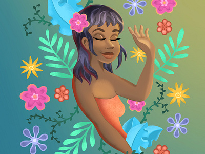Tropical Girl design digital drawing flat illustration procreate