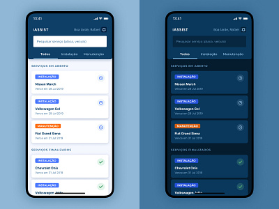 Fleet Servicing App - Light & Dark UI Kit dark blue dark mode dark ui fleet ios ios app mobile tracking ui ui kit uidesign ux