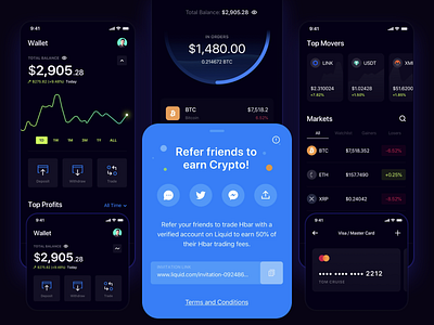 Cryptocurrency Mobile App app buy card chart crypto crypto exchange cryptocurrency dashboad payment portfolio sell trade ui ux wallet