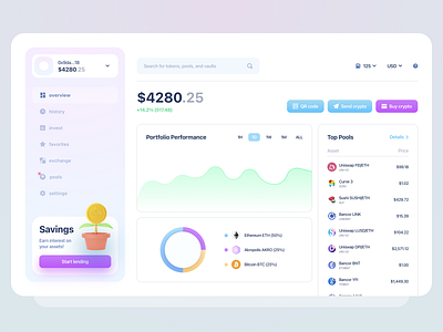 Crypto Dapp blockchain cash chart crypto cryptocurrency lending minimalism money payment portfolio saving ui ux wallet webapp