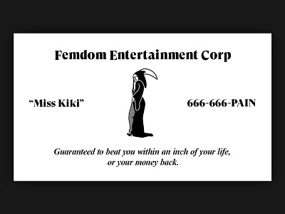 Femdom Entertainment Corp business card dom dominatrix female grim illustration reaper sexual sexy