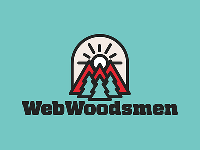 webwoodsmen badge branding logo mountains outdoors sun trees web woods