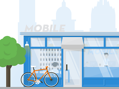 Phone Store Illustraion WIP austin bike building city illustration phone retail store tree