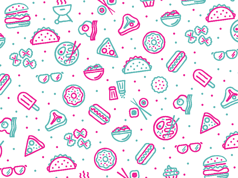 yum pattern steak grill sushi donut pasta cookie glasses hot dog ramen pattern food burger