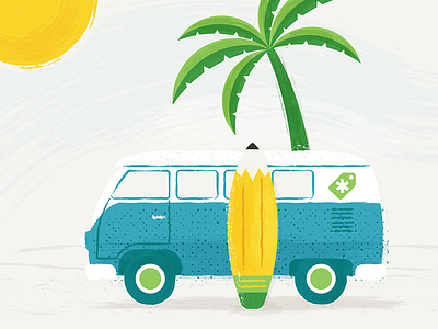 Beach Vibes - Preview beach bus creative market illustration pencil surfboard van vw