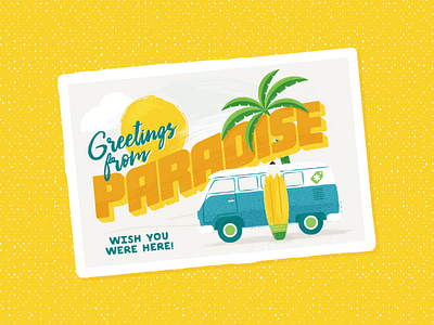 Beach Vibes Postcard beach bus creative market illustration pencil postcard sun surfboard van vw