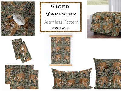 Tiger Tapestry illustration seamless pattern tiger
