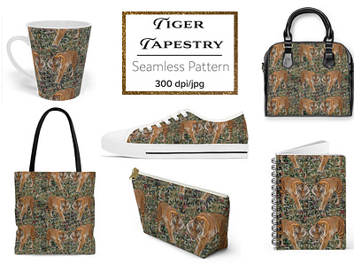 Tiger Tapestry Design graphic design illustration seamless pattern tiger