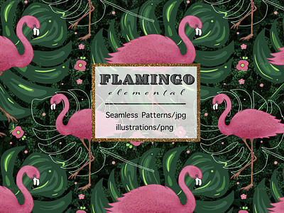 Flamingo elemental flamingo graphic design illustration logo seamless pattern