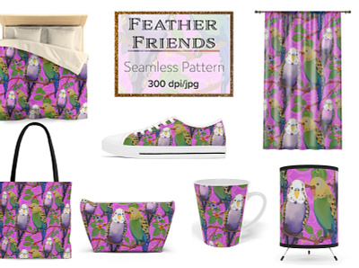 Feather Friends birds fashion graphic design illustration seamless pattern summer