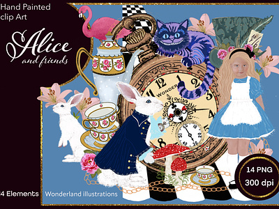 Alice and friends clip art alice in wonderland branding clip art graphic design illustration