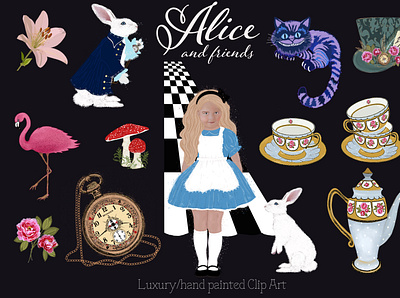 Alice and friends clip art alice in wonderland clip art fashion graphic design illustration