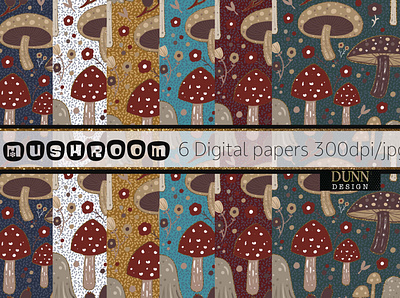 Mushroom digital papers design fashion graphic design illustration logo mushrooms seamless pattern