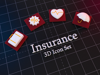 Insurance Company 3D Icon Set. 3d branding design icon illustration insurance logo set