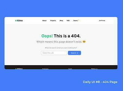 404 page — Klima redesign (#DailyUI) 404 branding error page landing page redesign ui ux