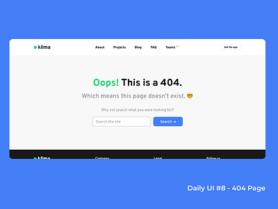 404 page — Klima redesign (#DailyUI) 404 branding error page landing page redesign ui ux