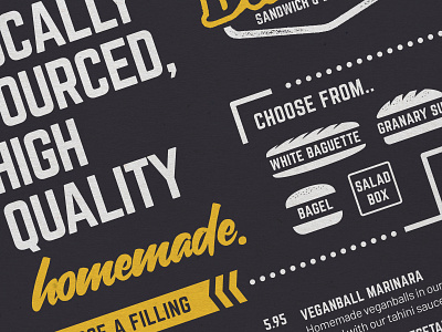 Sandwhich Shop Menu Design black design display font food icons menu sandwich typography white yellow