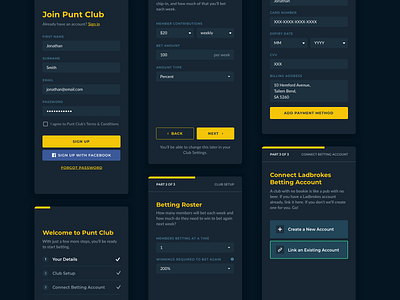 Punt Club Onboarding betting minimalist mobile onboarding punting sports ui design