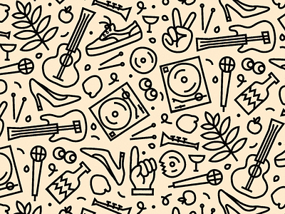 Pattern booze drink fresh fruits gig guitar icon illustration leaf microphone music party pattern trumpet turntable vinyl