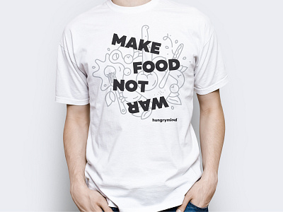 Hungrymind - Make Food Not War (2nd) apple design energy food fork fresh fruits graphic design hungry illustration knife leaf lineart merchandise mind simple t shirt typography vegan vegetables