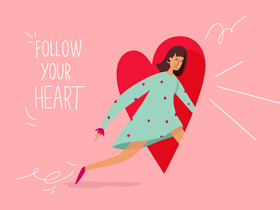 Follow Your Heart 14 feb character design flat girl graphic design heart illustration love portrait valentine day vector