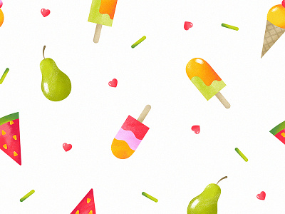 Fruits & Ice Creams Pattern fresh colors fruits hearts ice cream icon illustration pattern seamless pattern