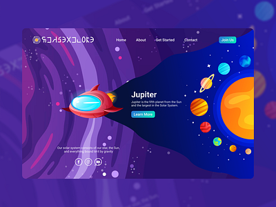 Web site design: Landing Page "Space Explorer" branding design desktop graphic design illustration landing page planet purple solar system space ui universe vector web design