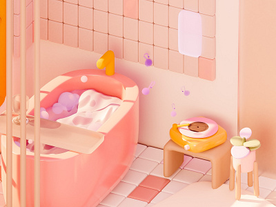 morning bubble bath 3d graphic design illustration