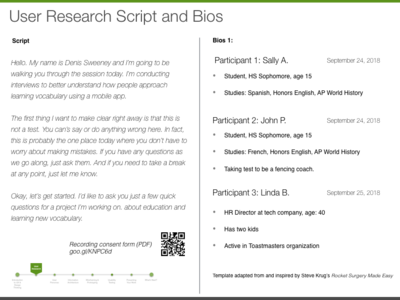 Userresearchscript Bios Vocabularyapp interview planning user research ux