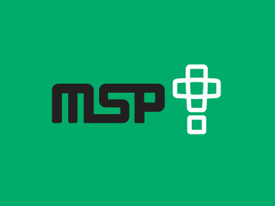 MSP Logo branding exclamation point green icon logo management plus solutions stroke wordmark