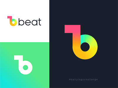 Daily Logo Challenge - Beat Music Logo b logo beat beat logo blue blue and white clean clean design green music music brand music logo music note pink yellow