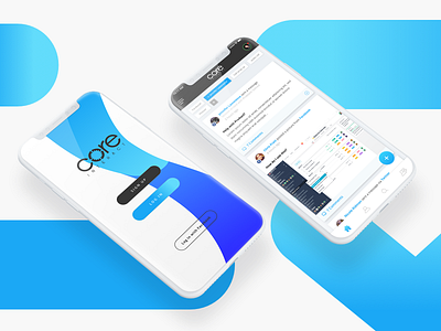 Daily UI #16 - Core Interact Login and Home Screens app blue feed home iphone x log in mobile app scroll sign up social software