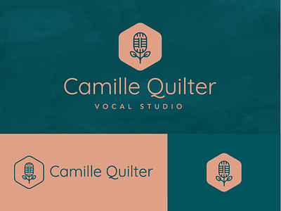 Camille Quilter Vocal Studio blue geometric logo mic mic logo music pink red simple teal vocal voice