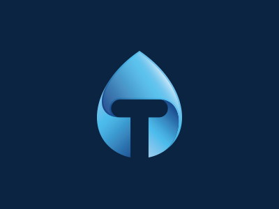 Tridrop aqua blue color drink drop dynamic energy letter t pure t logo water