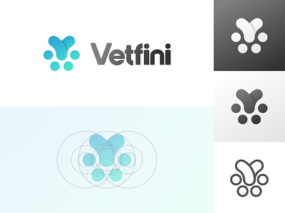 Vetfini Logo & Construction abstract construction gradient logo logomark paw vector vet veterinarian visual identity word mark