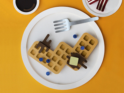 Waffles Papercraft 36 days of type 3d art bacon breakfast coffee fork handmade orange paper papercraft type typography waffles