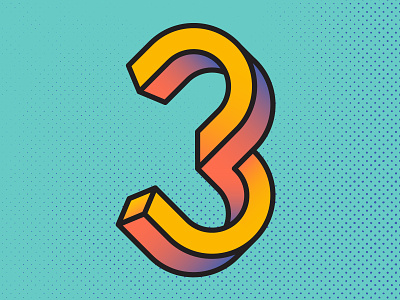 3 is for 3D 3 36 days of type 3d flat gradient halftone handlettering impossible isometric lettering mc escher number outline pop art three twist twisted type typography vector