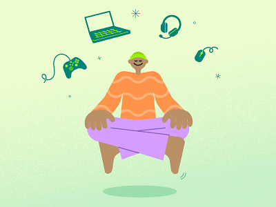 Gaming for relaxation adobe illustrator covid devices float gamer games gaming health illustration meditate mental mint peace relax tech texture vector video well being xbox
