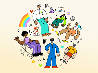 World of Accessiblity accessibility accessible adobe illustrator business character cute disability diversity illustration inclusivity lgbtq people pride rainbow tech technology together unity vector world
