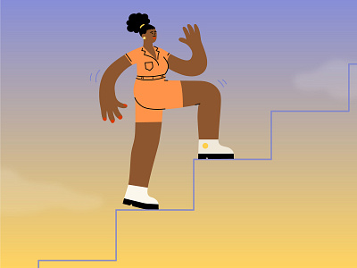 Moving On Up active adobe illustrator bipoc black brown climb color fitness goals illustration jumpsuit motivation plus sized poc stairs sunset vector woc woman