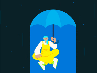 Calm in the storm ☔️ adobe illustrator care cute editorial illustration love neon overalls peace proportions rain self umbrella vector woman