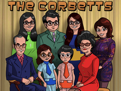 The Corbetts cartoon family portrait retro