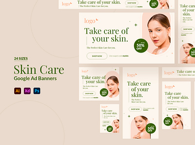 Skin Care Web Ad Banners ad adbanner banner beauty beauty care care clean creative discount google graphic design marketing promotion retail sale skin spa ui ux web banners