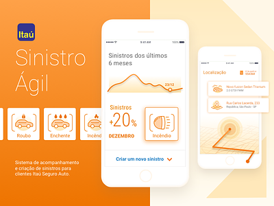 Sinistro Ágil Itaú claim design digital interface itau location map mobile orange responsive ui ux
