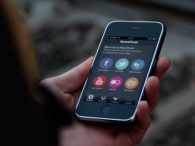 NewsFloat — an ambient news app add ambient app iphone login news screen sources start