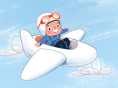 First flight character illustration kid plane travel traveling